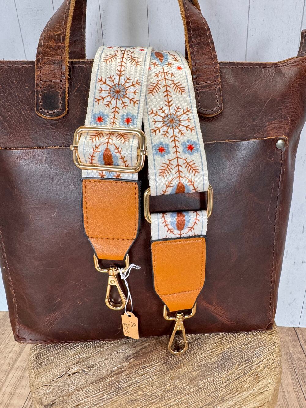Brown Neutral Flower Purse Strap Black Crossbody Boho Purse Strap Gold